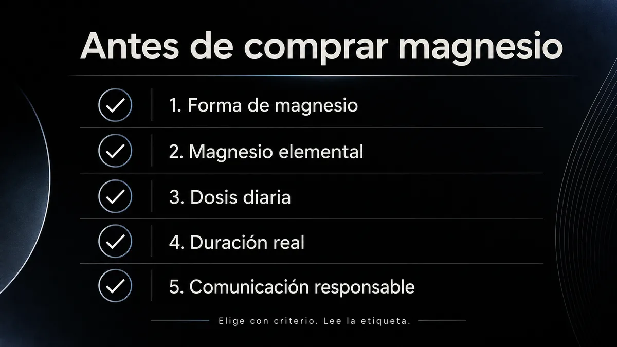 Checklist de puntos clave antes de comprar un suplemento de magnesio