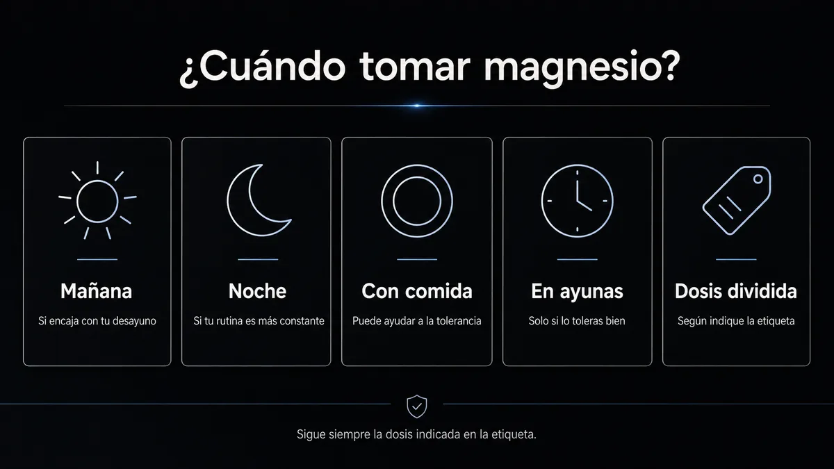 Opciones habituales para tomar magnesio según la rutina diaria y la etiqueta del producto